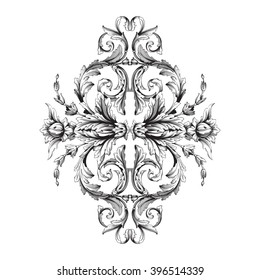 Vintage baroque frame scroll ornament engraving border floral retro pattern antique style acanthus foliage swirl decorative design element filigree calligraphy vector | damask - stock vector