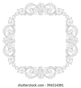 Vintage baroque frame scroll ornament engraving border floral retro pattern antique style acanthus foliage swirl decorative design element filigree calligraphy vector | damask - stock vector