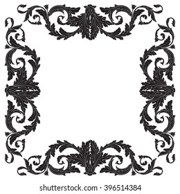 Vintage baroque frame scroll ornament engraving border floral retro pattern antique style acanthus foliage swirl decorative design element filigree calligraphy vector | damask - stock vector
