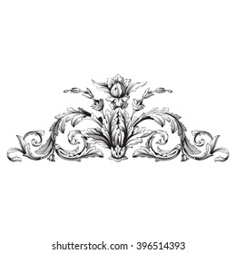Vintage baroque frame scroll ornament engraving border floral retro pattern antique style acanthus foliage swirl decorative design element filigree calligraphy vector | damask - stock vector