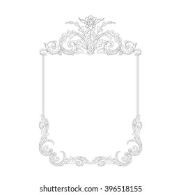 Vintage baroque frame scroll ornament engraving border floral retro pattern antique style acanthus foliage swirl decorative design element filigree calligraphy vector | damask - stock vector