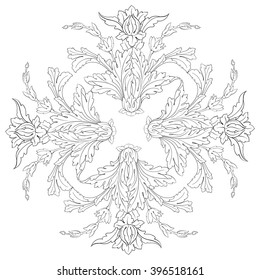 Vintage baroque frame scroll ornament engraving border floral retro pattern antique style acanthus foliage swirl decorative design element filigree calligraphy vector | damask - stock vector