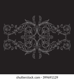 Vintage baroque frame scroll ornament engraving border floral retro pattern antique style acanthus foliage swirl decorative design element filigree calligraphy vector | damask - stock vector