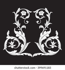 Vintage baroque frame scroll ornament engraving border floral retro pattern antique style acanthus foliage swirl decorative design element filigree calligraphy vector | damask - stock vector