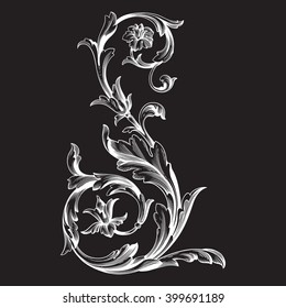 Vintage baroque frame scroll ornament engraving border floral retro pattern antique style acanthus foliage swirl decorative design element filigree calligraphy vector | damask - stock vector