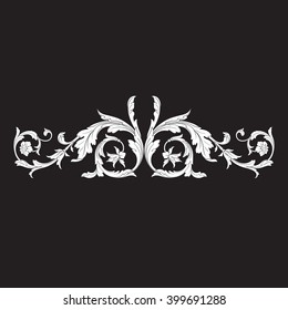 Vintage baroque frame scroll ornament engraving border floral retro pattern antique style acanthus foliage swirl decorative design element filigree calligraphy vector | damask - stock vector