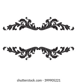 Vintage baroque frame scroll ornament engraving border floral retro pattern antique style acanthus foliage swirl decorative design element filigree calligraphy vector | damask - stock vector