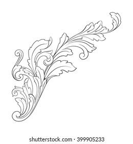 Vintage baroque frame scroll ornament engraving border floral retro pattern antique style acanthus foliage swirl decorative design element filigree calligraphy vector | damask - stock vector