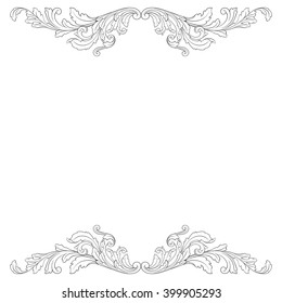 Vintage baroque frame scroll ornament engraving border floral retro pattern antique style acanthus foliage swirl decorative design element filigree calligraphy vector | damask - stock vector
