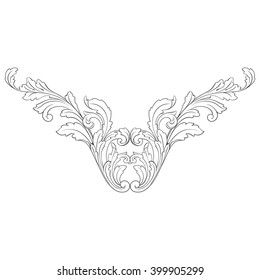 Vintage baroque frame scroll ornament engraving border floral retro pattern antique style acanthus foliage swirl decorative design element filigree calligraphy vector | damask - stock vector