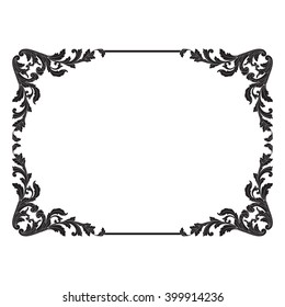 Vintage baroque frame scroll ornament engraving border floral retro pattern antique style acanthus foliage swirl decorative design element filigree calligraphy vector | damask - stock vector