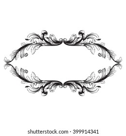 Vintage baroque frame scroll ornament engraving border floral retro pattern antique style acanthus foliage swirl decorative design element filigree calligraphy vector | damask - stock vector