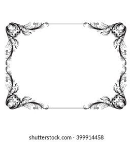 Vintage baroque frame scroll ornament engraving border floral retro pattern antique style acanthus foliage swirl decorative design element filigree calligraphy vector | damask - stock vector