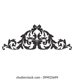 Vintage baroque frame scroll ornament engraving border floral retro pattern antique style acanthus foliage swirl decorative design element filigree calligraphy vector | damask - stock vector