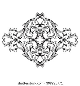 Vintage baroque frame scroll ornament engraving border floral retro pattern antique style acanthus foliage swirl decorative design element filigree calligraphy vector | damask - stock vector