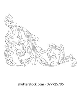 Vintage baroque frame scroll ornament engraving border floral retro pattern antique style acanthus foliage swirl decorative design element filigree calligraphy vector | damask - stock vector