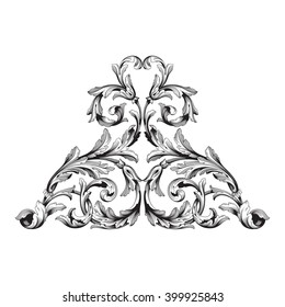 Vintage baroque frame scroll ornament engraving border floral retro pattern antique style acanthus foliage swirl decorative design element filigree calligraphy vector | damask - stock vector