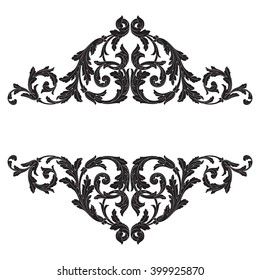 Vintage baroque frame scroll ornament engraving border floral retro pattern antique style acanthus foliage swirl decorative design element filigree calligraphy vector | damask - stock vector