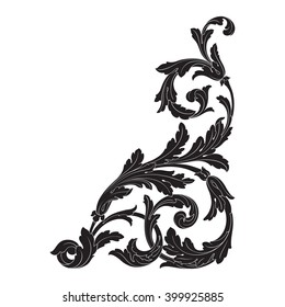 Vintage baroque frame scroll ornament engraving border floral retro pattern antique style acanthus foliage swirl decorative design element filigree calligraphy vector | damask - stock vector