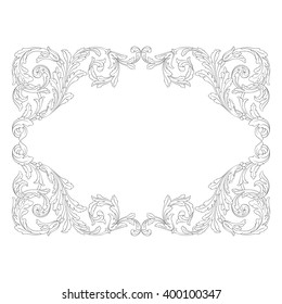 Vintage baroque frame scroll ornament engraving border floral retro pattern antique style acanthus foliage swirl decorative design element filigree calligraphy vector | damask - stock vector