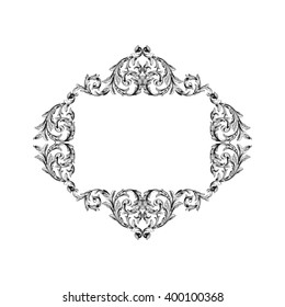 Vintage baroque frame scroll ornament engraving border floral retro pattern antique style acanthus foliage swirl decorative design element filigree calligraphy vector | damask - stock vector