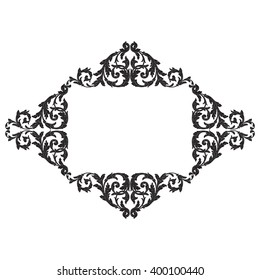 Vintage baroque frame scroll ornament engraving border floral retro pattern antique style acanthus foliage swirl decorative design element filigree calligraphy vector | damask - stock vector