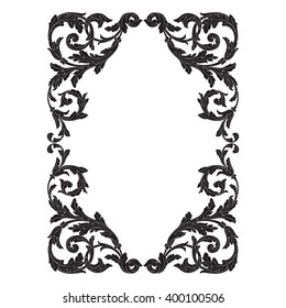 Vintage baroque frame scroll ornament engraving border floral retro pattern antique style acanthus foliage swirl decorative design element filigree calligraphy vector | damask - stock vector