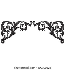 Vintage baroque frame scroll ornament engraving border floral retro pattern antique style acanthus foliage swirl decorative design element filigree calligraphy vector | damask - stock vector