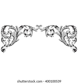 Vintage baroque frame scroll ornament engraving border floral retro pattern antique style acanthus foliage swirl decorative design element filigree calligraphy vector | damask - stock vector