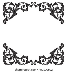 Vintage baroque frame scroll ornament engraving border floral retro pattern antique style acanthus foliage swirl decorative design element filigree calligraphy vector | damask - stock vector