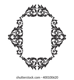 Vintage baroque frame scroll ornament engraving border floral retro pattern antique style acanthus foliage swirl decorative design element filigree calligraphy vector | damask - stock vector