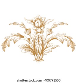 Vintage baroque frame scroll ornament engraving border floral retro pattern antique style acanthus foliage swirl decorative design element filigree calligraphy vector | damask - stock vector