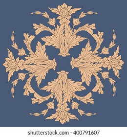 Vintage baroque frame scroll ornament engraving border floral retro pattern antique style acanthus foliage swirl decorative design element filigree calligraphy vector | damask - stock vector