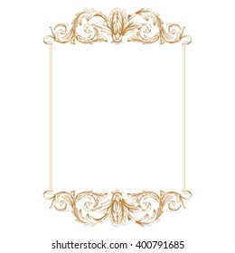Vintage baroque frame scroll ornament engraving border floral retro pattern antique style acanthus foliage swirl decorative design element filigree calligraphy vector | damask - stock vector
