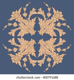 Vintage baroque frame scroll ornament engraving border floral retro pattern antique style acanthus foliage swirl decorative design element filigree calligraphy vector | damask - stock vector