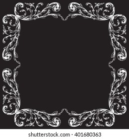 Vintage baroque frame scroll ornament engraving border floral retro pattern antique style acanthus foliage swirl decorative design element filigree calligraphy vector | damask - stock vector