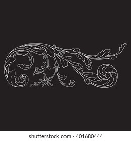 Vintage baroque frame scroll ornament engraving border floral retro pattern antique style acanthus foliage swirl decorative design element filigree calligraphy vector | damask - stock vector