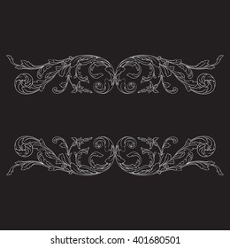 Vintage baroque frame scroll ornament engraving border floral retro pattern antique style acanthus foliage swirl decorative design element filigree calligraphy vector | damask - stock vector