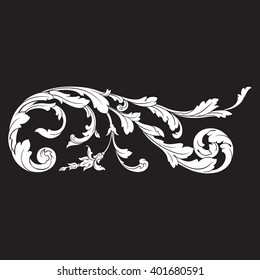 Vintage baroque frame scroll ornament engraving border floral retro pattern antique style acanthus foliage swirl decorative design element filigree calligraphy vector | damask - stock vector