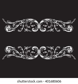 Vintage baroque frame scroll ornament engraving border floral retro pattern antique style acanthus foliage swirl decorative design element filigree calligraphy vector | damask - stock vector