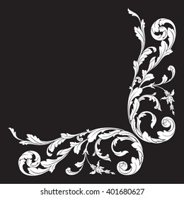 Vintage baroque frame scroll ornament engraving border floral retro pattern antique style acanthus foliage swirl decorative design element filigree calligraphy vector | damask - stock vector
