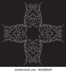 Vintage baroque frame scroll ornament engraving border floral retro pattern antique style acanthus foliage swirl decorative design element filigree calligraphy vector | damask - stock vector