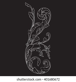 Vintage baroque frame scroll ornament engraving border floral retro pattern antique style acanthus foliage swirl decorative design element filigree calligraphy vector | damask - stock vector