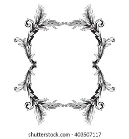 Vintage baroque frame scroll ornament engraving border floral retro pattern antique style acanthus foliage swirl decorative design element filigree calligraphy vector | damask - stock vector