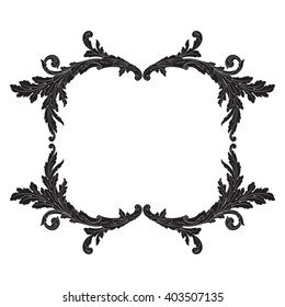 Vintage baroque frame scroll ornament engraving border floral retro pattern antique style acanthus foliage swirl decorative design element filigree calligraphy vector | damask - stock vector