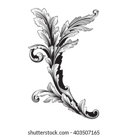 Vintage baroque frame scroll ornament engraving border floral retro pattern antique style acanthus foliage swirl decorative design element filigree calligraphy vector | damask - stock vector