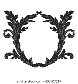 Vintage baroque frame scroll ornament engraving border floral retro pattern antique style acanthus foliage swirl decorative design element filigree calligraphy vector | damask - stock vector