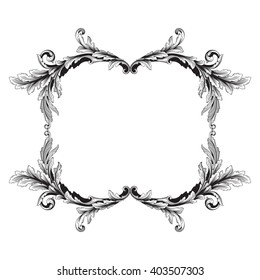 Vintage baroque frame scroll ornament engraving border floral retro pattern antique style acanthus foliage swirl decorative design element filigree calligraphy vector | damask - stock vector