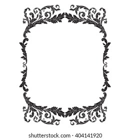 Vintage baroque frame scroll ornament engraving border floral retro pattern antique style acanthus foliage swirl decorative design element filigree calligraphy vector | damask - stock vector