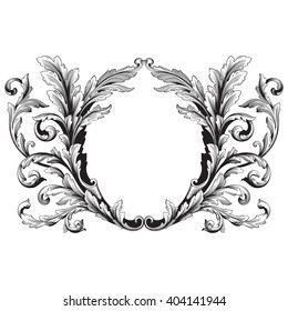 Vintage baroque frame scroll ornament engraving border floral retro pattern antique style acanthus foliage swirl decorative design element filigree calligraphy vector | damask - stock vector